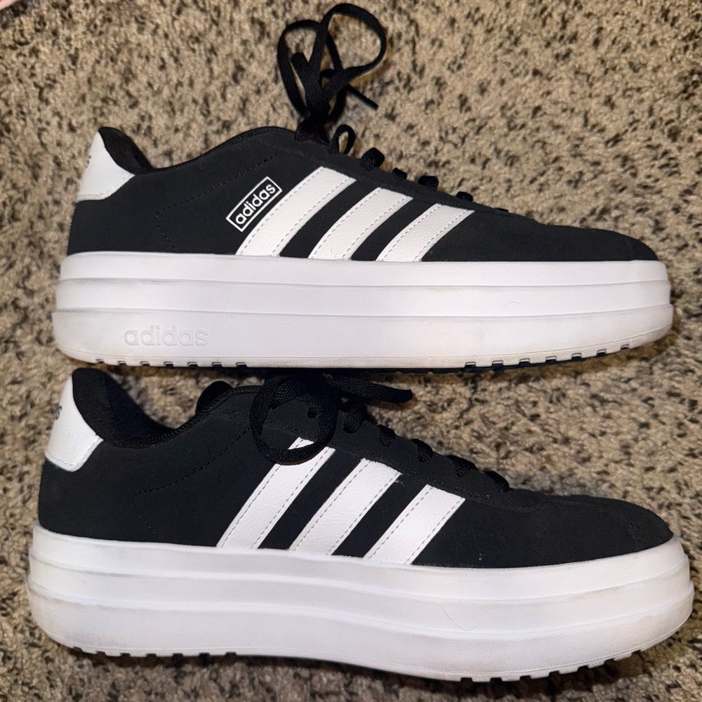 Adidas Black and White Platform Shoes
